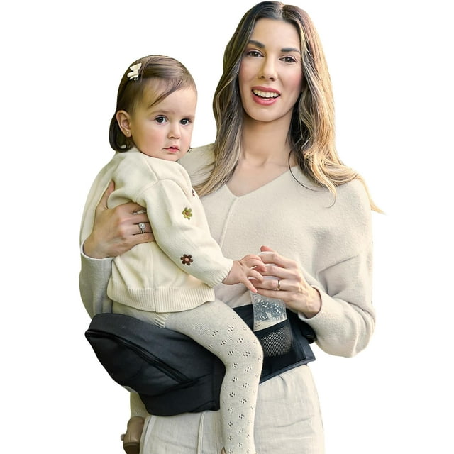 Portabebés GROWNSY con múltiples bolsillos, cintura extendida ajustable para recién nacidos y niños pequeños de hasta 50 libras, color negro