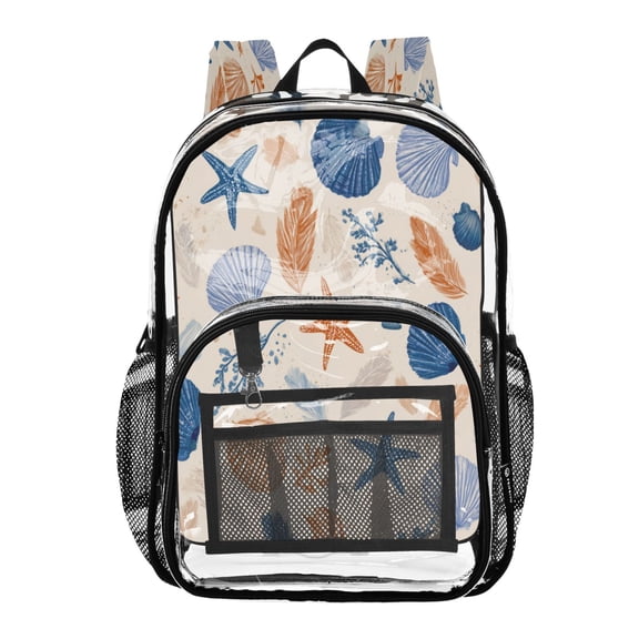 PVC Transparent Backpacks Clear Backpack for Travel and Outings Hand-drawn Shell Pattern