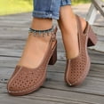 thumbnail image 2 of Rokment Womens Platform Slingback Dressy Sandals 2026 Ladies Fashion Casual Hollow out Leather Closed Toe Chunky Stackable High Heels Slip on Dress Shoes with Back Strap Summer Fall Brown Size 7.5, 2 of 5