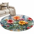 thumbnail image 2 of 3.3ft Round Rug, Spring Floral Non-Skid Rubber Backing Large Area Rugs - Living Room Bedroom Home Office, Farmhouse Flowers Summer Botanical Indoor Floor Mat Carpets Washable Rug, 2 of 9