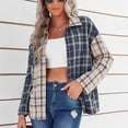thumbnail image 3 of Camisa de bloque de color a cuadros Cárdigan clásico para mujer Blusa de manga larga con botones Top informal a cuadros con solapa para primavera otoño Azul XL, 3 of 6
