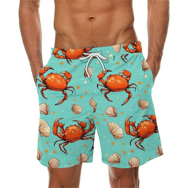 Sentmoon Gym Shorts for Men Lightweight Crab Print Drawstring Elastic High Waist Summer Basketball Shorts Side Pockets Straight Wide Leg Running Shorts Trendy Father for Leisure Wear Multicolor L