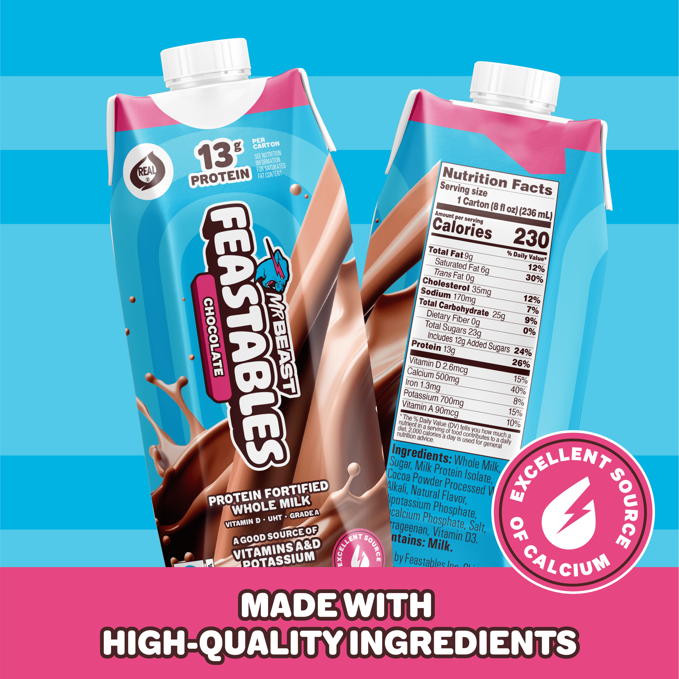 Feastables Protein Fortified Chocolate Milk, Shelf-Stable, 8 fl oz, 6 Pack