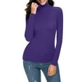 thumbnail image 3 of YEJIMAN Purple V Neck T Shirts For Women, Polyester,Spandex Oversized Tshirts For Women, Women Casual Solid Long Sleeve Mock Turtleneck Blouse Tops Slim Fit Stretchy Layer Tee Shirts, 3 of 7