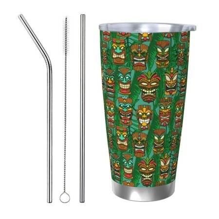 

Logiee Mask And Palm Leaves Print 20OZ Car Cup with Lid Stainless Steel Vacuum Insulated Double Wall Travel Tumbler Durable Insulated Coffee Mug Thermal Cup with Straw-Straw Three-piece Set