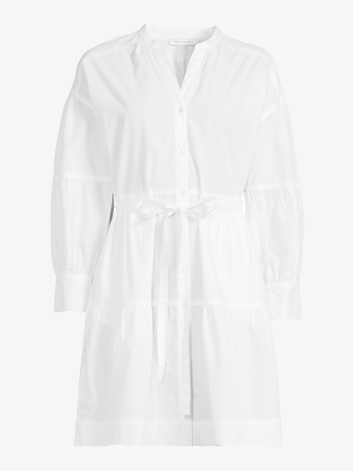 Free Assembly Women's Tiered Mini Shirt Dress with Long Sleeves, Sizes XS-XXL
