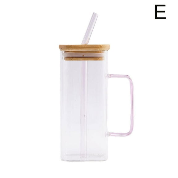 Clear Glass Mug with Handle Lid and Straw Perfect Gift for Tea and Lot O6