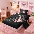 thumbnail image 2 of Erosebridal Black Pink Letter A Floral Bow Print Twin Sheet Sets, Monogram Style Bedding for Girls, 1 Flat Sheet, 1 Fitted Sheet and 1 Pillowcase, 2 of 6