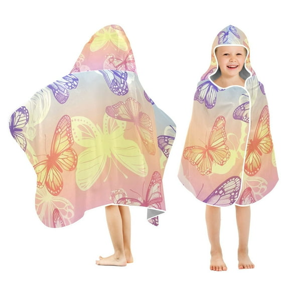 Butterflies Fly with Gradient Kids Hooded Beach Towel Baby Bath Poncho Towels with Hood Absorbent 50"x23.5" for Pool Swimming