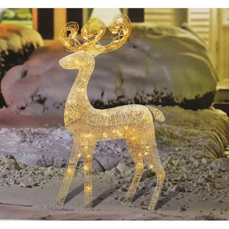 Yard Display - Northlight 48 in. Lighted White Glitter Standing Buck Outdoor Christmas Yard Display