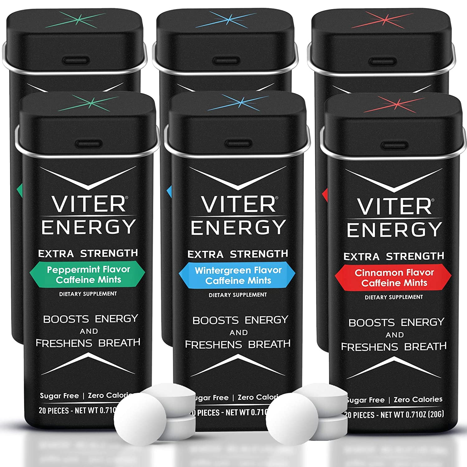 Viter Energy Extra Strength Mints 80mg Caffeine & B Vitamins, Variety