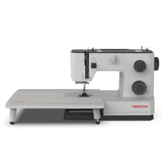 NECCHI Q132A Sewing Machine with Extension Table, Italian Designed, Stainless Steel Metal Bedplate, 32 Built-In Stitches, Accessory Kit Included.