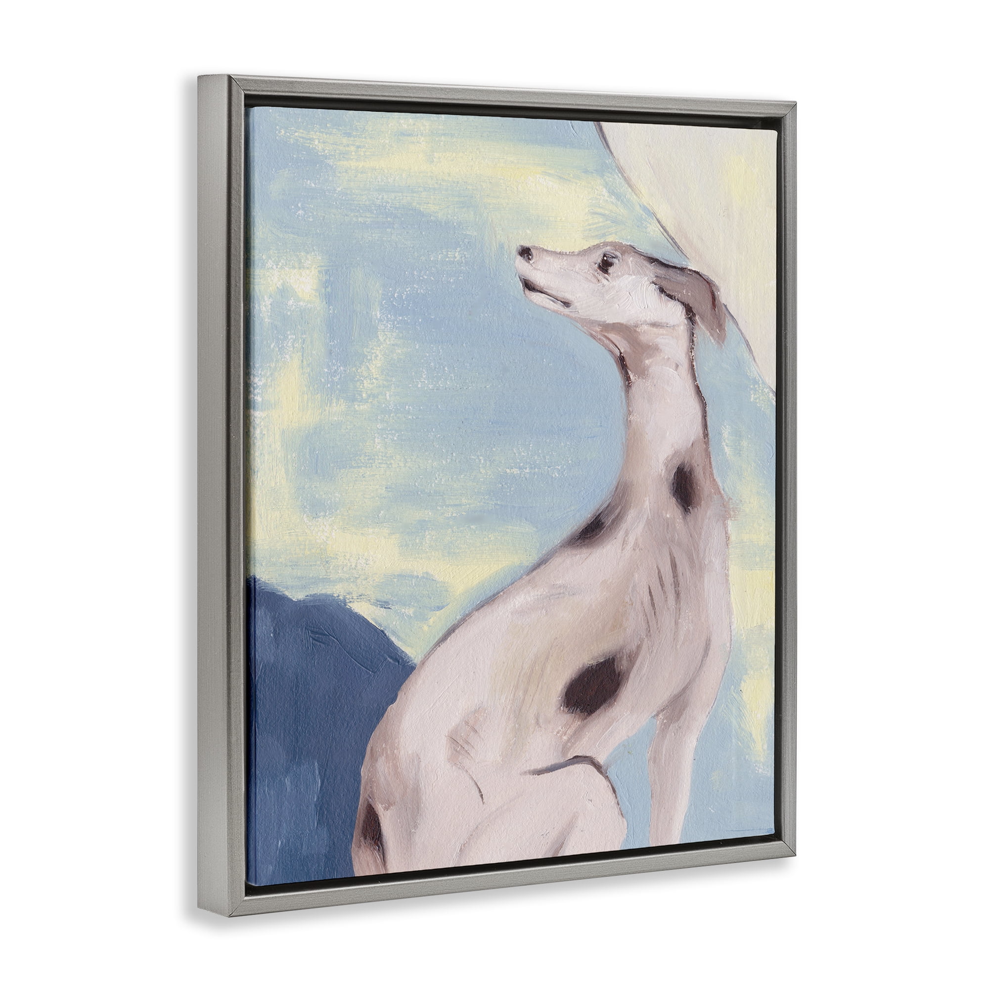 Stupell Industries Greyhound on Blue Animals & Insects Painting Gray Floater Framed Canvas Art Print Wall Art, 17 x 21