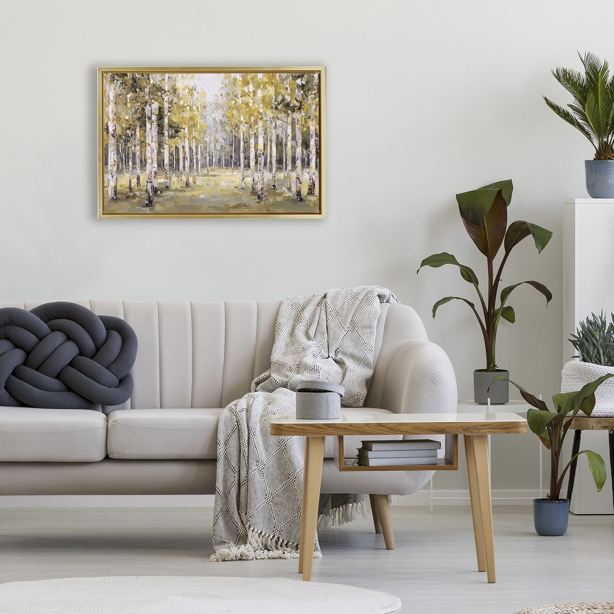 Stupell Industries Impressionist Birch Trees & Fall Leaves Gold Framed Floater Canvas Wall Art, design by Jacky Ngan