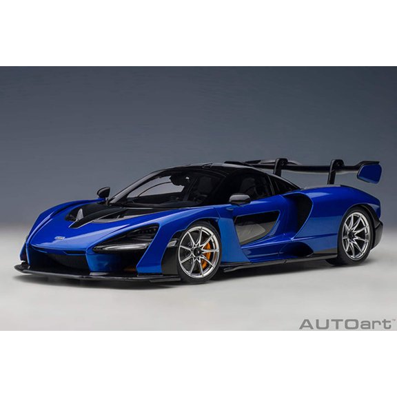 Mclaren Senna Trophy Kyanos Blue and Black with Carbon Accents 1/18 Model Car by Autoart