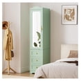 thumbnail image 3 of Armoire Wardrobe Closet, 69.5" H Wood Bedroom Armoires Cabinet with Mirror Door and 3 Drawers, Green Clothing Storage Cabinet with Hanging Rod & Sensor Light for Bedroom-Left, 3 of 8