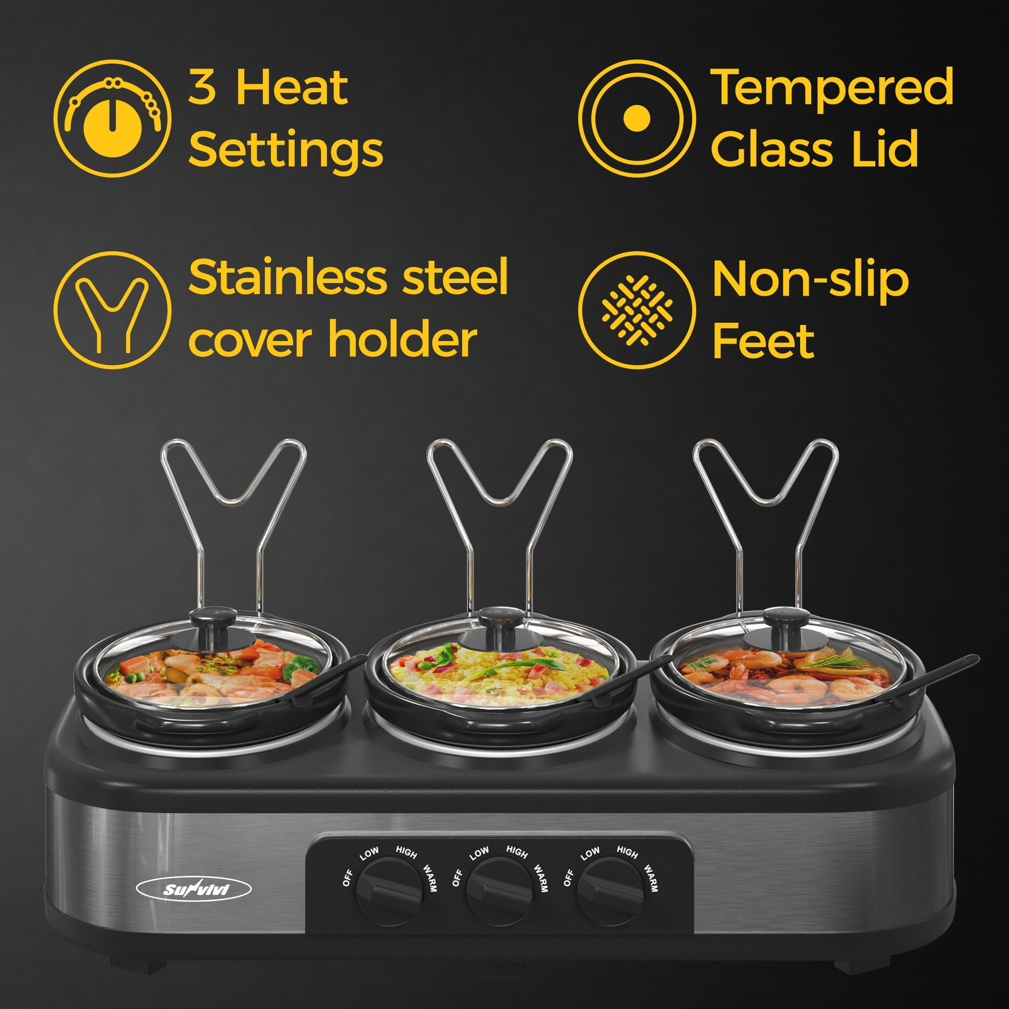 Triple 4.5 QT Slow Cooker, Buffet Servers and Warmer, 3 Pot Mini Manual Slow  Cooker with Adjustable Temp, Lid Rests, Ceramic Pot - On Sale - Bed Bath &  Beyond - 39085863
