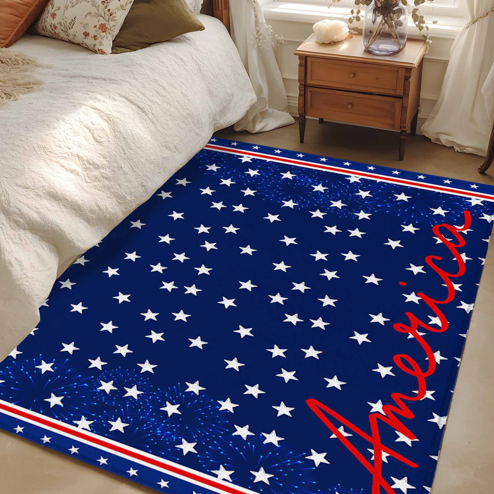 Area Rugs 2.7'x5', 4th of July Carpet for Living Room Bedroom Dining Room, Independence Day American Patriotic Stars Blue Throw Kitchen Rugs Non Slip Washable Rectangle Indoor Outdoor Rugs