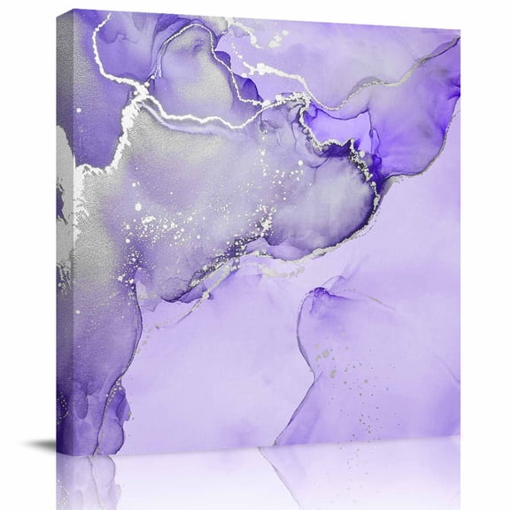 Framed Canvas Wall Art for Living Room Purple Marble Wall Decor, Abstract Waves Cloud Aesthetic Paintings for Bedroom Office Kitchen Bathroom, Ready to Hang Artwork Wall Pictures 8x8 Inch