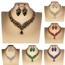 Jiaroswwei 1 Set Bridal Earrings Necklace Water Drop-shaped Rhinestones Jewelry Geometric Adjustable Jewelry Set for Wedding