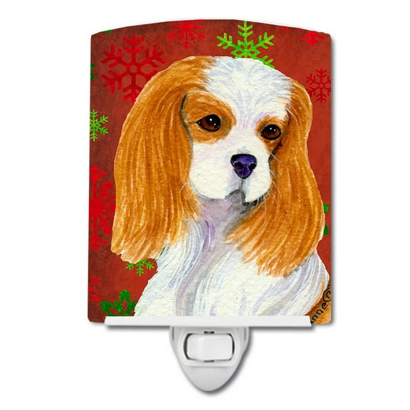 Caroline's Treasures SS4734CNL Cavalier Spaniel Red and Green Snowflakes Holiday Christmas Ceramic Night Light, 6x4x3",