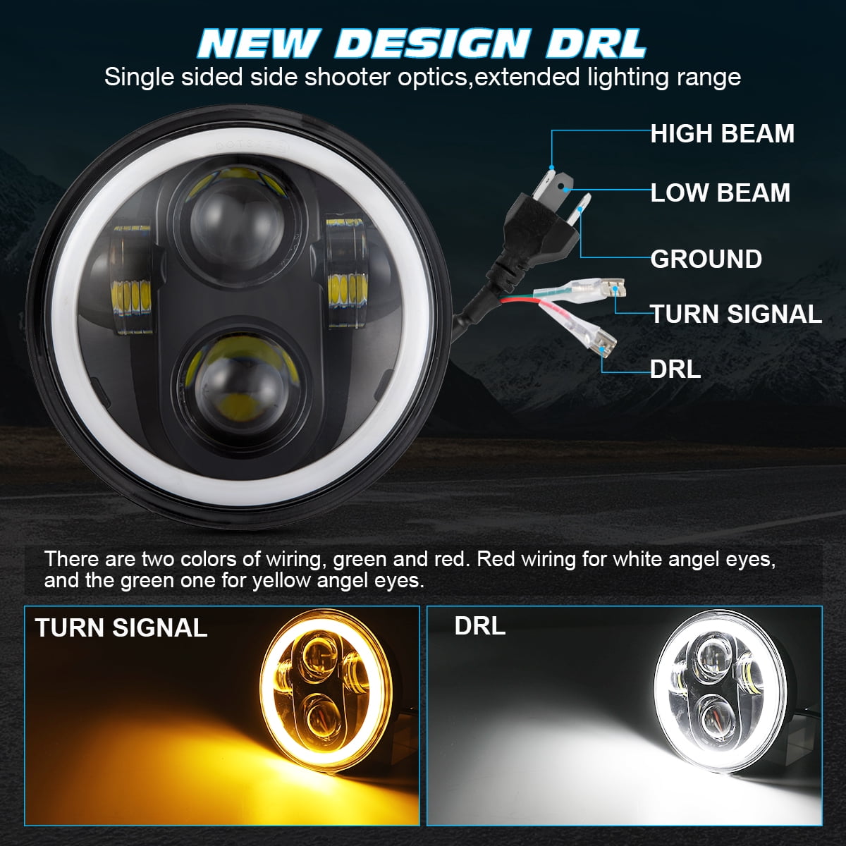 5.75" (5-3/4") LED Headlights with Hi/Lo Beam & Angle Eyes - Fit Chevy Impala/El Camino,4X