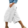 thumbnail image 3 of Gifts for Mom! QATAINLAV Wide Leg Capri Pants for Women Casual Chino Baggy Cargo Pants Outdoor Hihing Work Cropped Trousers with Pockets White S, 3 of 9