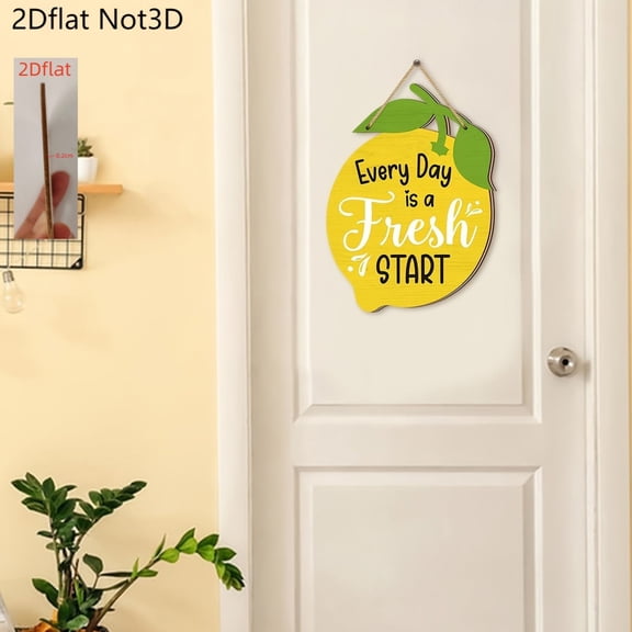 Lemon Kitchen Decor, Yellow Kitchen Accessories Theme Wall Art, Lemon-Shaped Welcome Sign for Front Door Decorations Hanging, Rustic Farmhouse Decorative Wreath for Home, 9.8L''x7.7W''