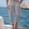 thumbnail image 2 of XIYON Mens Casual Pants Men's Spring And Autumn Beach Pants Solid Color Cott On And Linen Loose Drawstring Button Casual Pants Men Loose Fit, 2 of 9