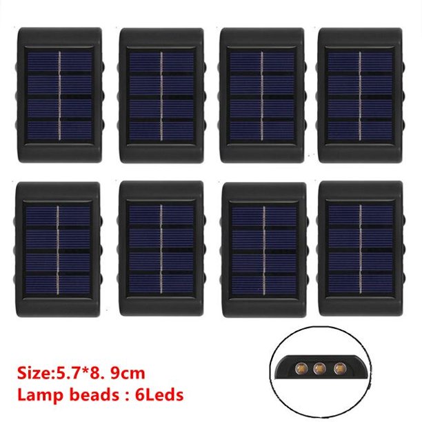 6 luces LED solares para exteriores, impermeables, arriba y abajo, iluminación luminosa, lámpara de pared, decoración de jardín, valla de escaleras, balcón, lámparas de luz solar Tan Jianjun unisex