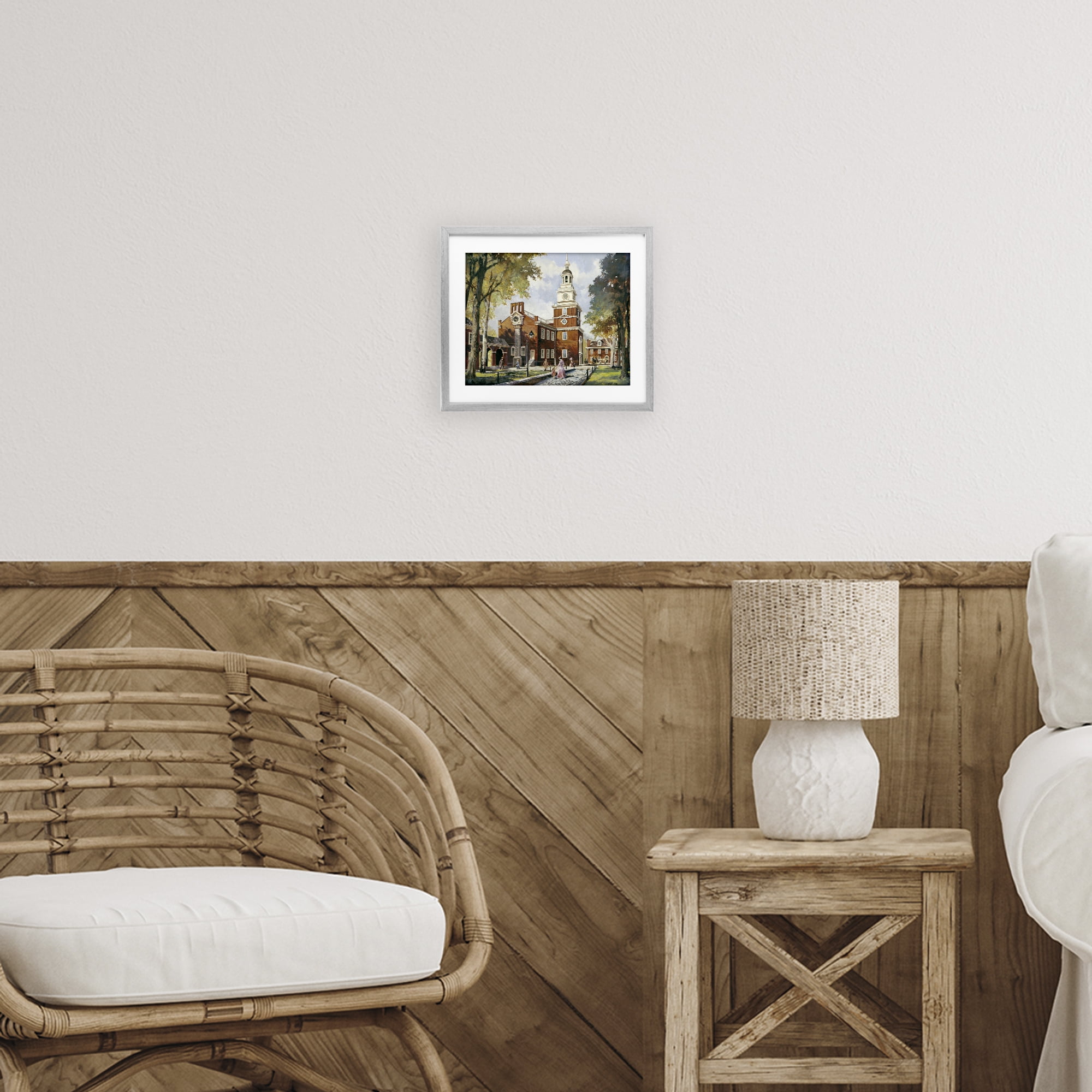 Independence Hall Colonial Times Gray Framed Print Under Glass, design by Wind River Studios