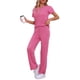 thumbnail image 4 of INSPIRAR CHIC Conjunto de Sudadera de Punto Acanalado para Mujeres, Cuello Redondo, 2 Piezas, Ropa de Casa, Manga Corta, Traje Deportivo S Color Rosa Fucsia, 4 of 5