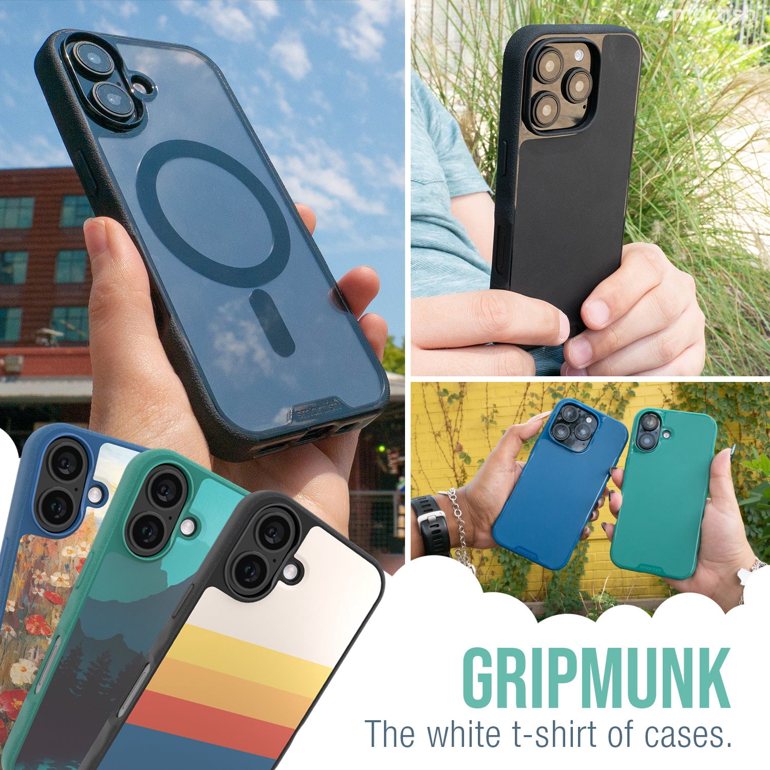 Smartish® iPhone 16 Magnetic Case - Gripmunk Compatible with MagSafe [Lightweight + Protective] Slim & Thin Grip Cover with Microfiber Lining for Apple iPhone 16 - Black Tie Affair