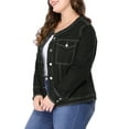 thumbnail image 5 of Agnes Orinda Women's Plus Size Long Sleeves Collarless Car Coat Denim Jacket 4X Black, 5 of 9