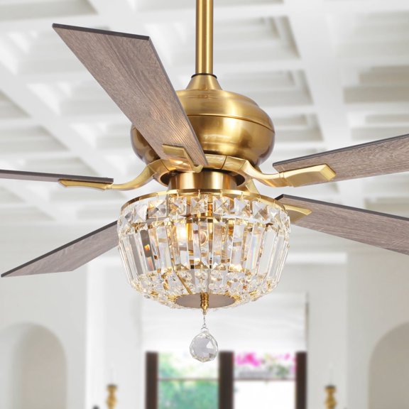 Parrot Uncle 52" Gold Modern Farmhouse-Style E12 Bulb Downrod Mount Living Room Ceiling Fan