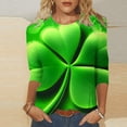 thumbnail image 2 of Staron Soldes de Liquidation T-Shirts de la Saint-Patrick pour Femmes Manches 3/4 Col Rond Tunique Irlandaise Décontractée Douce Mignonne Cœur Vert Basique, 2 of 5