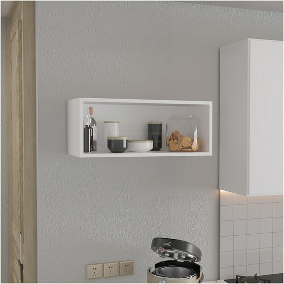 JERFIT 30 Inch White Wall Cabinet Open Shelf, Modern Floating Shelves Storage Organizer for Living Room, Bedroom, Office & Garage
