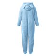 thumbnail image 4 of Iaqnaocc Pajamas Jumpsuit for Girls Fuzzy Fleece Hooded Rompers Furry Warm Winter Onesie Size 7-8 Loungewear Soft Cute Bear Ears Zipper Up Sleepwear Sky Blue 7-8Years, 4 of 5