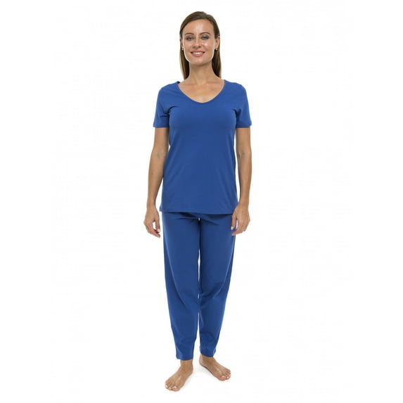 Pajama Set PJ Cotton Lounge Sleep Wear V-Neck Top & Long Pants by Lunarable