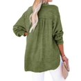 thumbnail image 3 of Womens Casual Button V Neck Long Sleeve Shirts Oversized Solid Blouses Tops Green L, 3 of 7