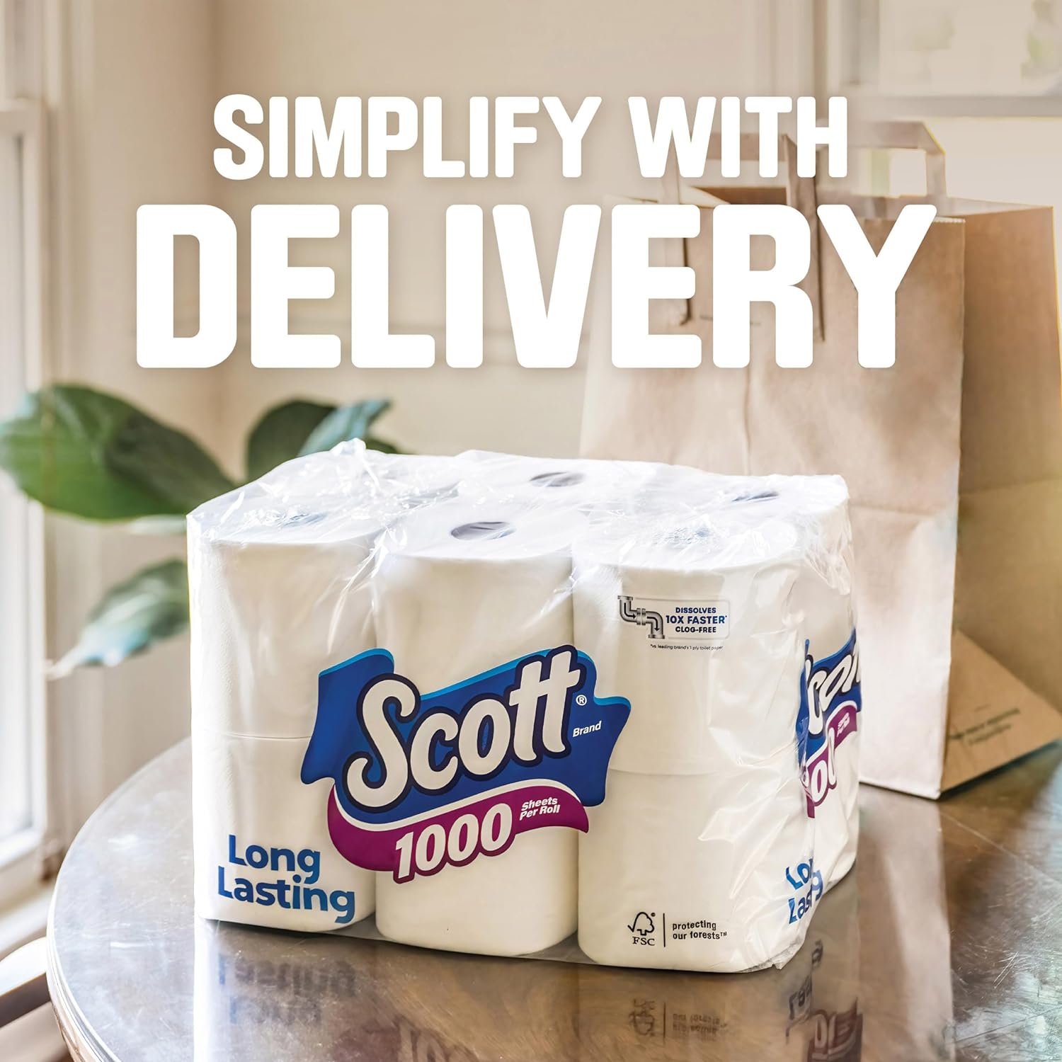 1000 Sheets Per Roll, 8 Rolls, Bath Tissue