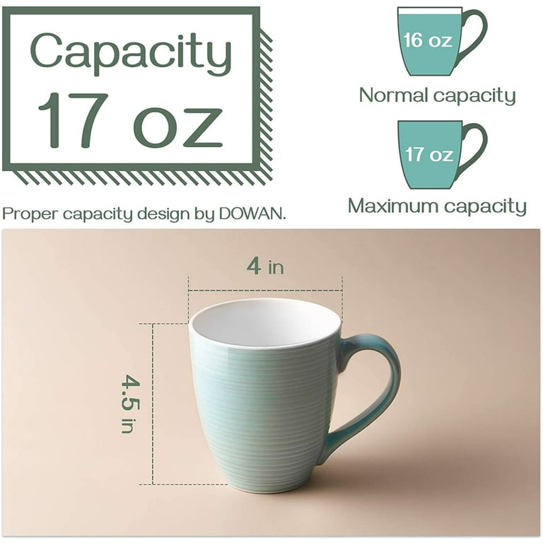 Porcelain Mugs 17 Ounce Large Size Ceramic Coffee Cups with Wide Loop Handle  & Tall Wall Microwave Dishwasher Safe Color Glaze