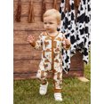 thumbnail image 4 of ﻿ Cjfdfy Newborn Baby Girls Boy Western Fall Jumpsuit Boots Bow Hat Print Zipped Long Sleeve Romper Newborn Going Home Outfit Infant Cute Country Farm Clothes 0-18M, 4 of 9
