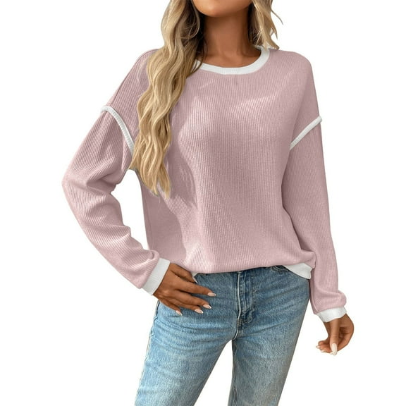 Texiao Cable Knit Sweater Women,Women's Casual Patchwork Contrast Color Long Sleeve Knit Sweater
