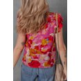 thumbnail image 2 of Women's Red Abstract Print Split V Neck Ruffle Short Sleeve Blouse for Summer | [ZhiHiMeRi] | (US 16-18)XL, 2 of 10