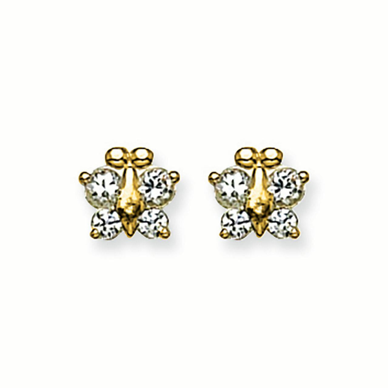 Inverness 14K Yellow Gold Butterfly Cubic Zirconia Button Earrings