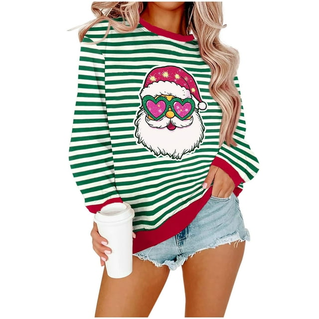 Lovzfmll Chandail en Molleton à Manches Longues pour Femmes, Col Rond, Imprimé de Noël Épais, Rouge, TG