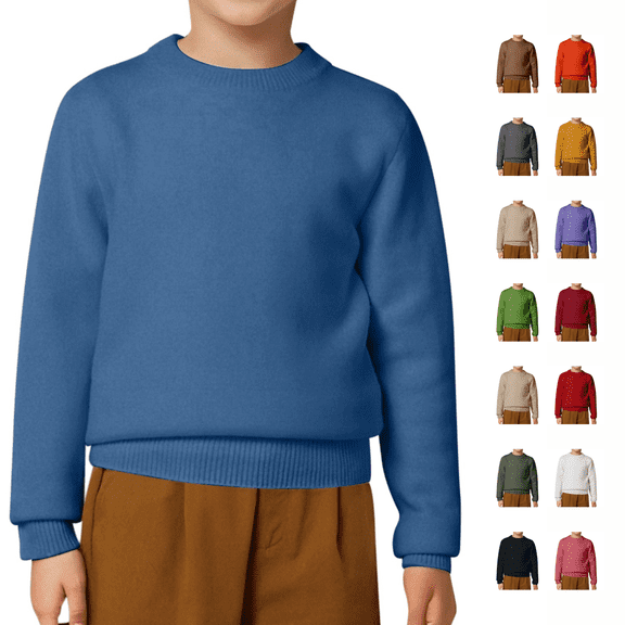 Fozruso Boys Basic Sweater Pullover Crew Neck Knitwear Winter Warm School Uniform for Kids,Beige