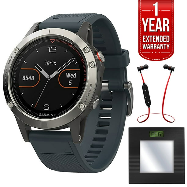 Garmin - Garmin Fenix 5 Multisport 47mm GPS Watch - Silver with Granite Blue Band (010-01688-01