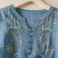 thumbnail image 5 of Vintage Boho Tops for Women Floral Print Cotton Linen Shirt Casual Short Sleeve V Neck Blouses Flower Embroidered Shirts, 5 of 6